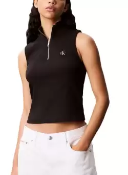 Bluza cu fermoar Calvin Klein A- WOVEN LABEL SL QZ TOP