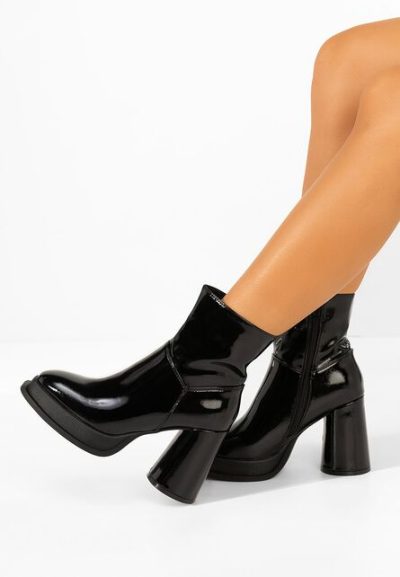 Botine cu toc gros Amiela negre