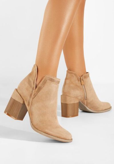 Botine cu toc gros Camelia kaki