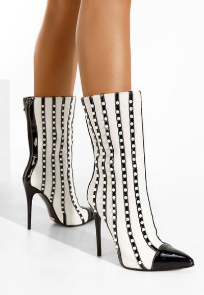 Botine cu toc subtire albe Lucia