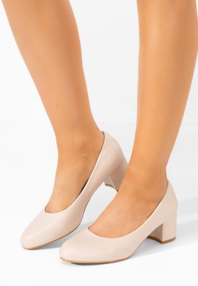 Pantofi cu toc gros Darcela bej