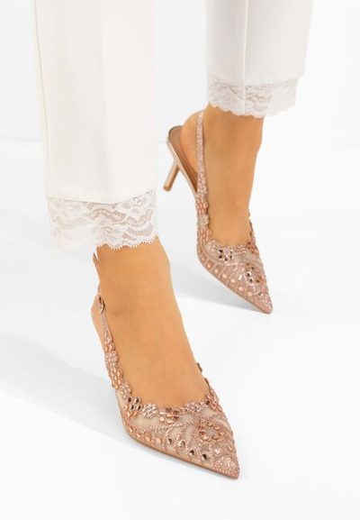 Pantofi cu toc slingback Silvona champagne
