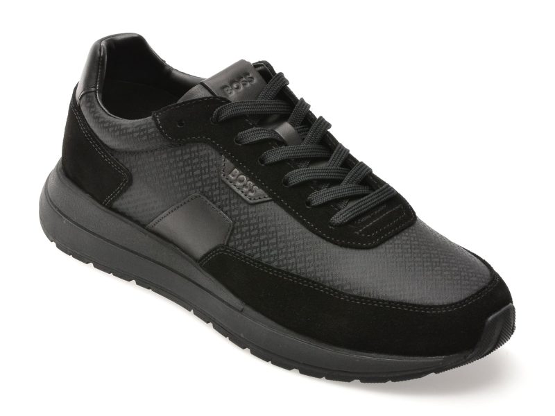 Pantofi sport BOSS negri, 7841, din material textil si piele naturala