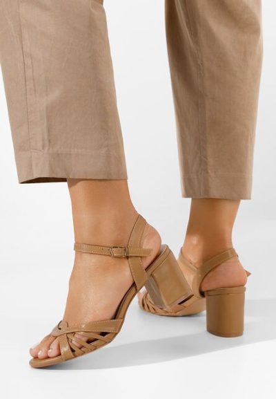 Sandale cu toc gros Kaida kaki